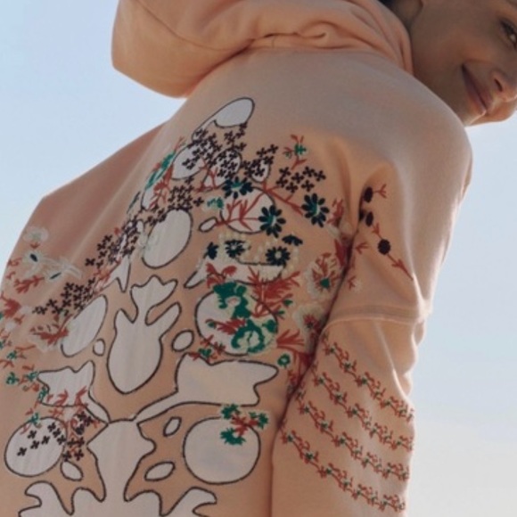 AT MY BEST EMBROIDERED HOODIE PASTEL PEACH COMBO - Picture 2 of 3